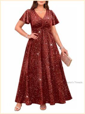 Plus Size Formal Twist Knot V-Neck Maxi A-Line Wedding Guest Dress